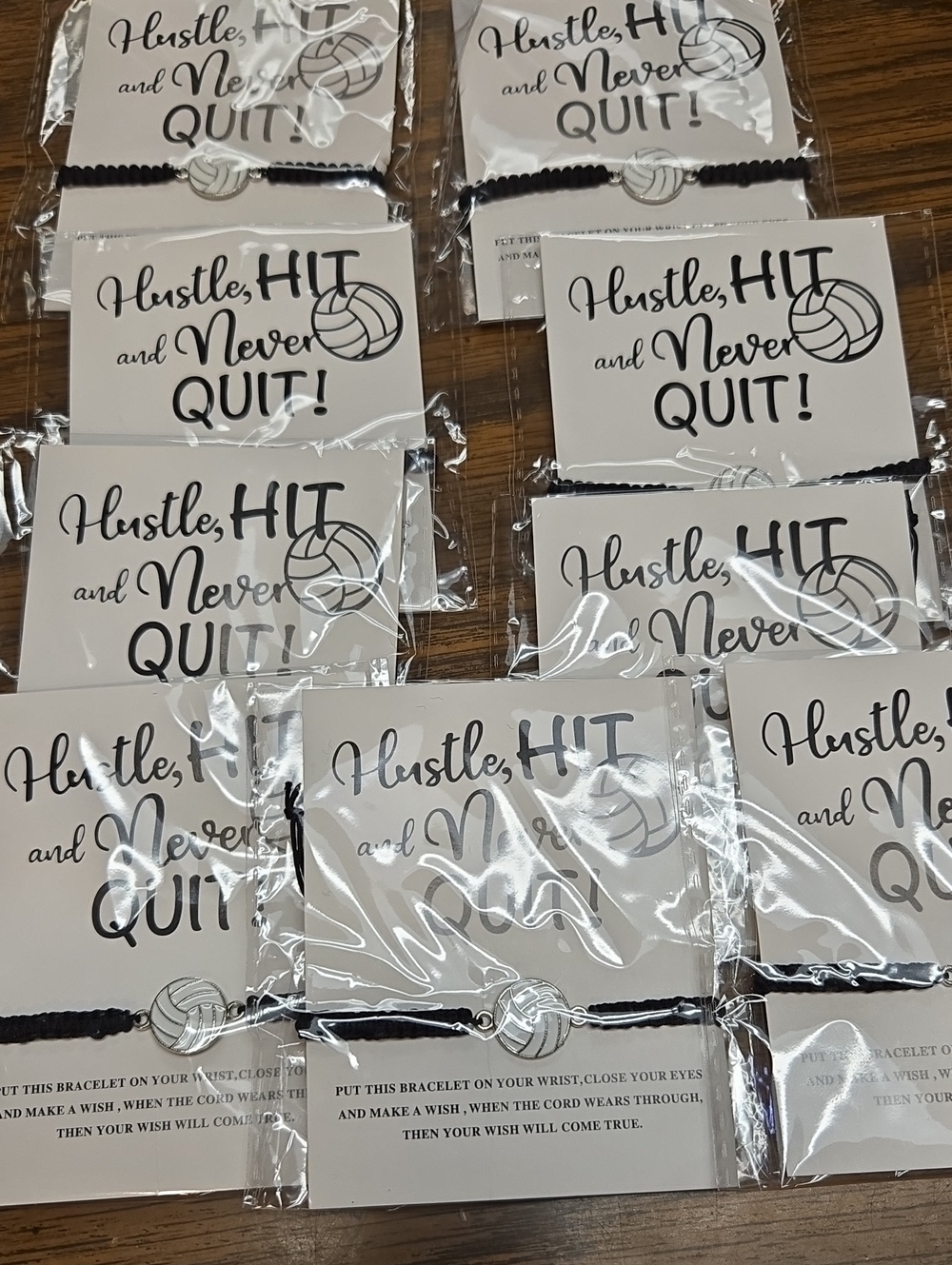 Volleyball Lot Of 9 Hustle, Hit and Never Quit! Motivational Bracelet - Black